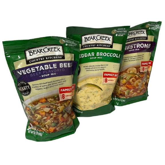 Bear Creek Dry Soup Mix Variety Pack Of 3 Cheddar Broccoli, Minestrone And Vegetable Beef
