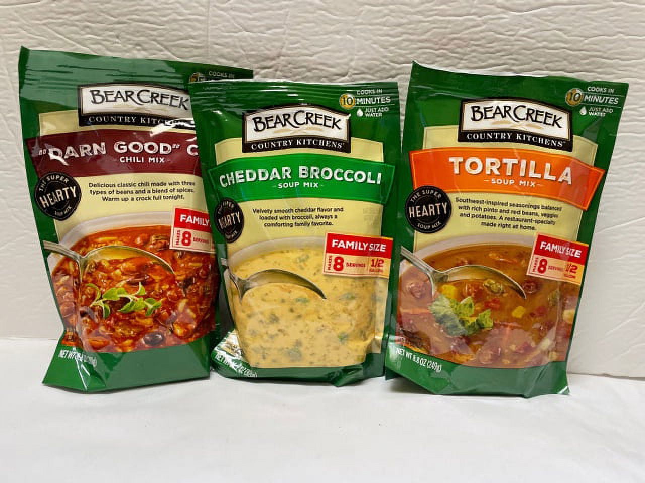 Bear Creek Soup Mix Variety 3 pack Darn good Chili, Cheddar Broccoli and Tortilla
