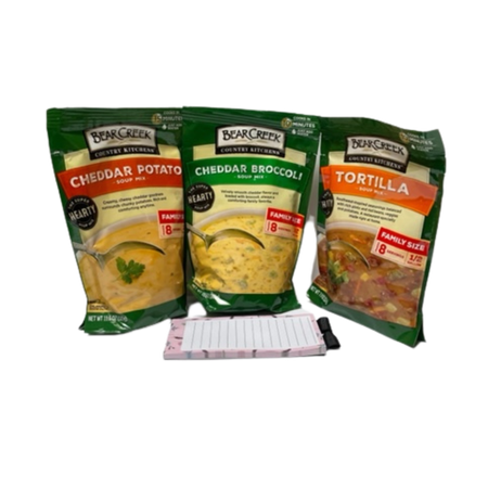 Bear Creek Soups 3 pack, 1-Cheddar Broccoli, 1- Cheddar Potato, 1-Tortilla with 1-Magnetic Notepad