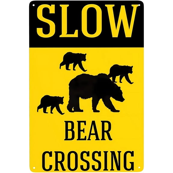 Bear Crossing 8"x12" Street Warning Metal Sign, Vintage Wall Decor, Home Farm Bar Coffee Shop Club Decoration, Wildlife Crossing Sign