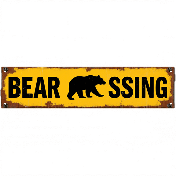 Bear Crossing Tin Signs 16*4 Inches "Bear Crossing" Backyard, Patio, Garage Decor Outdoor Sign, Funny Room Decor, Mens Wall Decor
