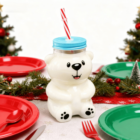 Bear Cup With Straw 20oz - Leak-resistant Construction, Dishwasher Safe, Reusable & Easy To Carry, Adorable Bear Motif, Fits Hot/Cold Beverages, Great For Travel Or Home.