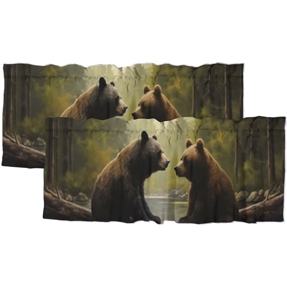 Bear Curtain Valances for Kitchen Windows Forest Tree Wildlife Animal Rustic Rod Pocket Valances for Bedroom Living Room Dining Room 54 by 18 in, 2 Panel