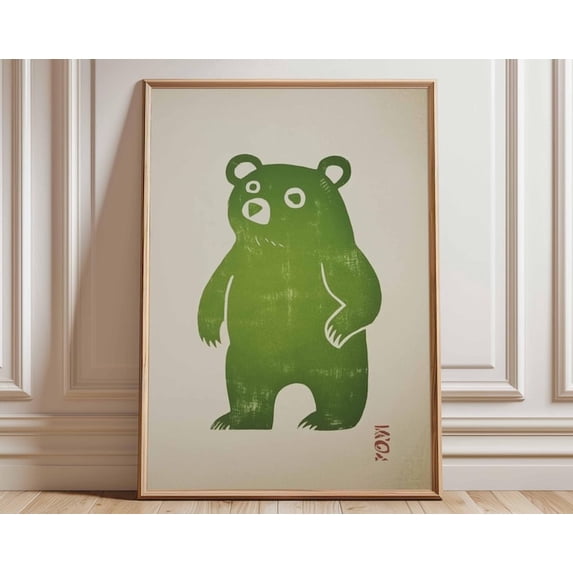 Bear Cute Animal Minimalist Vintage Style Modern Woodland Wall Art Print, Unframed Paper Poster 16x20in