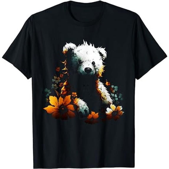 Bear Cute Flowers Art Animal Motif Bear T-Shirt