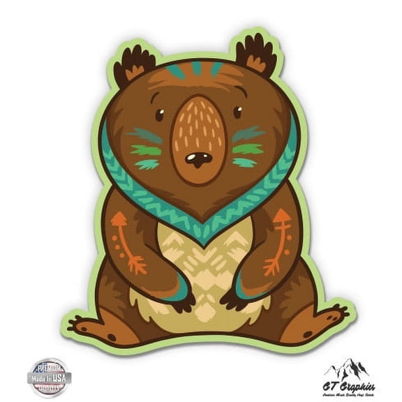 Bear Cute Native Style - 3" Vinyl Sticker - For Car Laptop I-Pad Phone Helmet Hard Hat - Waterproof Decal