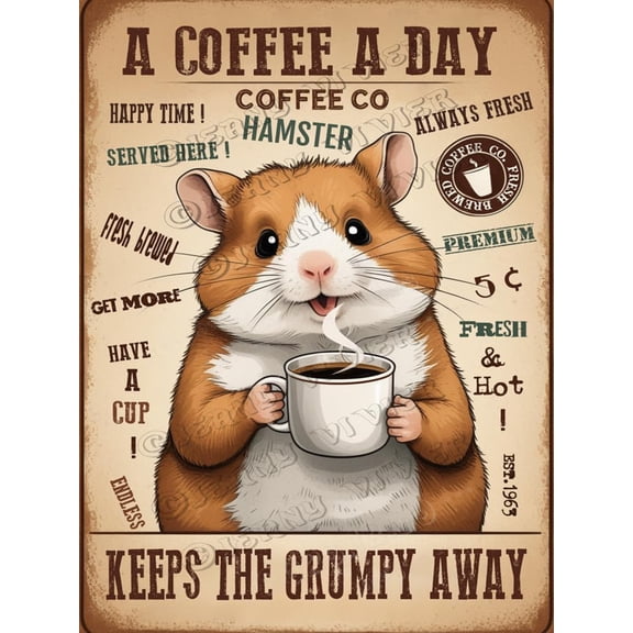 Bear Decor Coffee A Coffee A Day Keeps The Grumpy Away Vintage Aluminum Sign,12x16 inches, Home Decor, Funny Wall Decor For Home Office Kitchen Cafes Decor