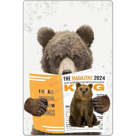 Bear Decor I Read Magazine and I Know Things Vintage Metal Sign Bear Gifts 12x8 Inches New Aluminum Sign for Home Office Wall Decor Funny Bathroom Decor