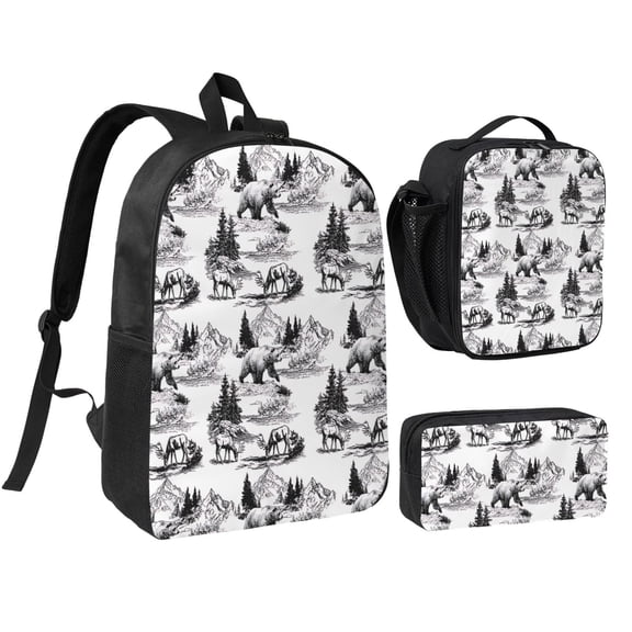 Bear Deer Backpack Set 3pc Backpack with Lunch Bag and Bag 17 Inch