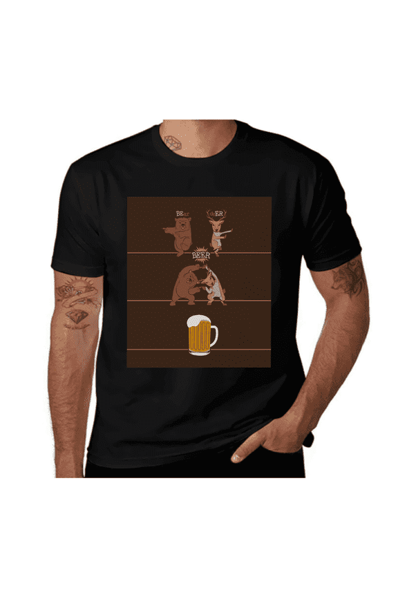 Bear Deer Beer Pub Magic-Funny Bear-Dark Cocoa-Caramel-Marigold-Dusk Casual Streetwea Everyday Tshirt Comfortable Wear tee shirt
