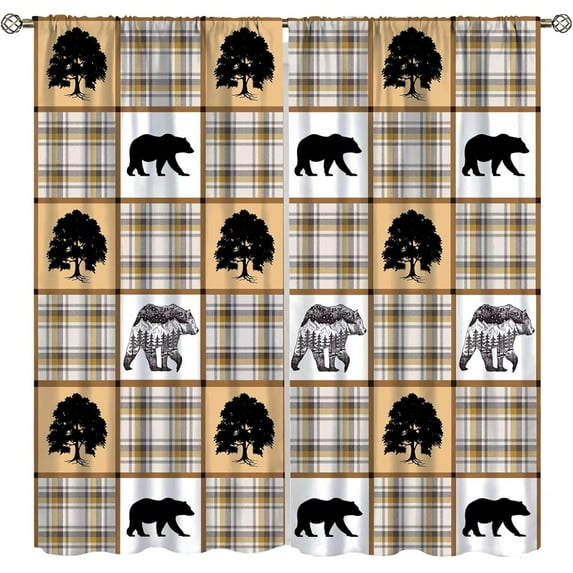 Bear Deer Curtains Country Forest Moose Stitching Vintage Farmhouse Cottage Bedroom Living Room Kitchen Curtains 52x84 Inch
