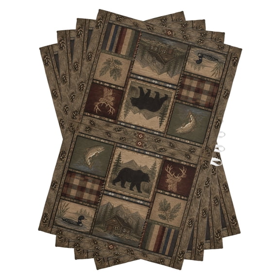 Bear Deer Fish Duck Kitchen Towels Dish Towel Pack of 4 Rustic Cabin Pine Tree Woodland Patchwork Soft Dish Cloth Set Absorbent Dishcloth for Drying Dishes, Hand Towels 18 x 28 Inches
