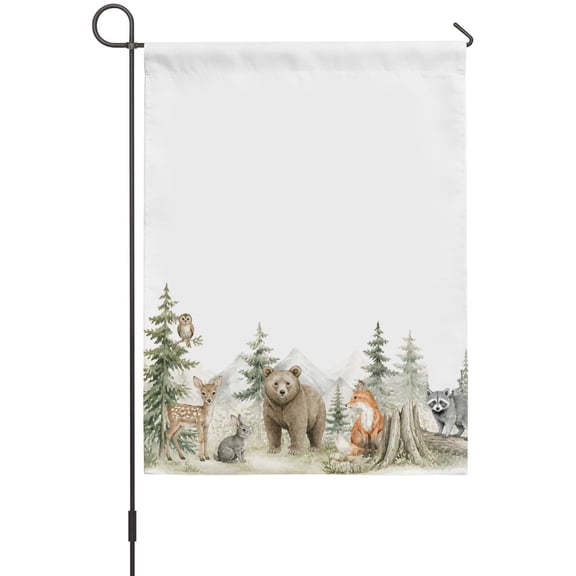 Bear Deer Fox Rabbit Garden Flag 12 x 18 Inches, Rustic Green Forest Animal Country Weather Proof Outdoor Patio Flags Double Sided Small Garden Decoration for Yard Outside Home