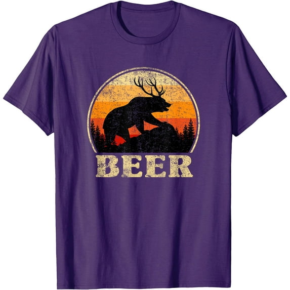 Bear Deer Funny Beer Retro Vintage St. Patrick's Day Softstyle Unisex T-Shirt,Purple Color,Size XL