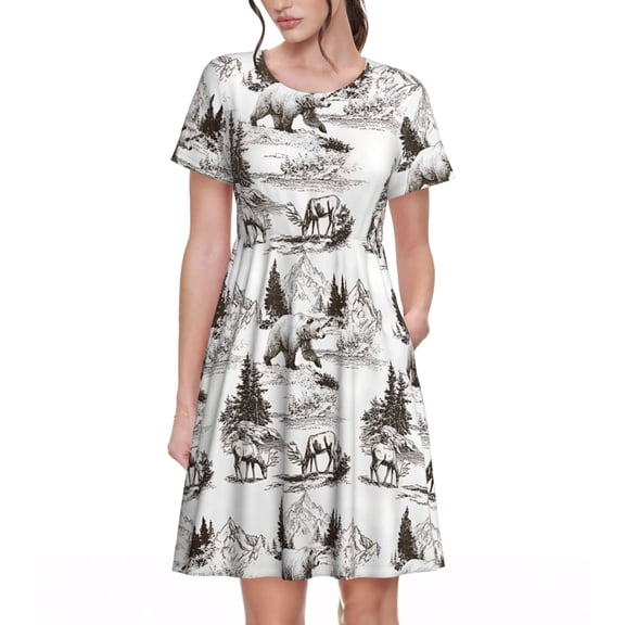 Bear Deer Hunting Women's Dresses Short Sleeve Nightdresses for Summer