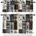 thumbnail image 1 of Bear Deer Kitchen Curtain Set, Vintage Buffalo Plaid Patchwork Deer Bear Paw Mountain Pine Tree Cottage Style Window Valances Set for Kitchen Living Room Café Décor 54x24 Inch, 3 Piece, 1 of 4