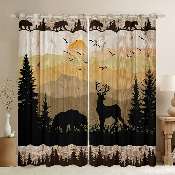 YST Bear Deer Window Curtains 38x45 inch,Rustic Elk Moose Mountain,Curtains & Drapes for Teens Adults,Wood Plank Decorative Blackout Curtains,Hunting Animals Pine Curtains for Living Room