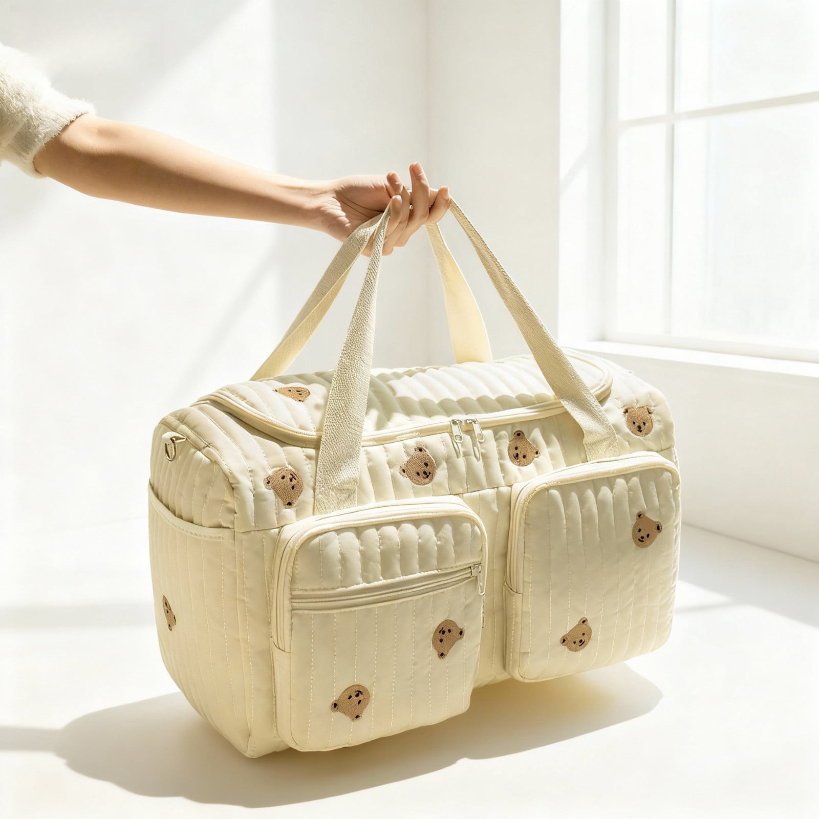 Bear Diaper Bag Travel Baby Organizer Large Capacity Mommy Backpack Multi Pocket Nappy Storage Bag Portable Waterproof Baby Care Bag for Travel Shopping Commuting Outdoor Daily Use