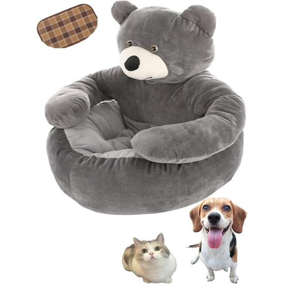 Bear Dog Bed with Arms, 2025 New Upgrade with a Cool Mat, Cute Comfortable & Non-Slip, Teddy Bear Cuddler Dog Bed, Detachable for Cat and Dogs (21.6in)