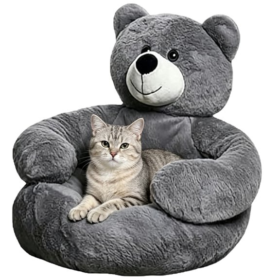 Bear Dog Bed with Arms, Cozy Plush Cuddler with Anti-Slip Bottom – Washable Soft Pet Sofa for Small Dogs & Cats, Calming Cuddle Bed