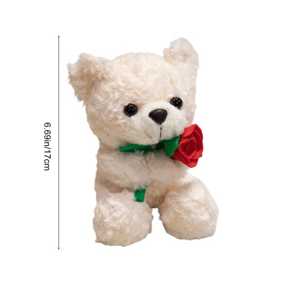 Bear Doll Teddy Bear Rose Plush Toy, Brown White Short Plush Material, 7.8 * 3.5 * 3.5 in Birthday Gift For Girlfriend Home Decoration Festival Present