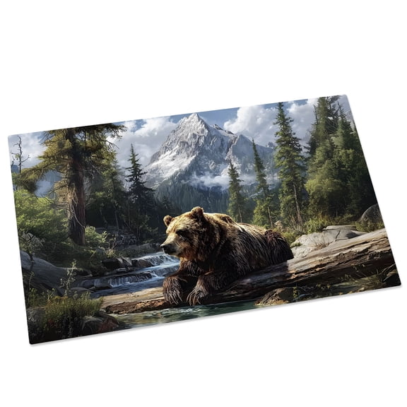 Bear Door Mat 16x24 Inch Animal Snow Mountain Nature Pine Forest Entryway Rug with Non-Slip Rubber, Front Door Mat Indoor Floor Mats for Living Room Bathroom Bedroom Home Office