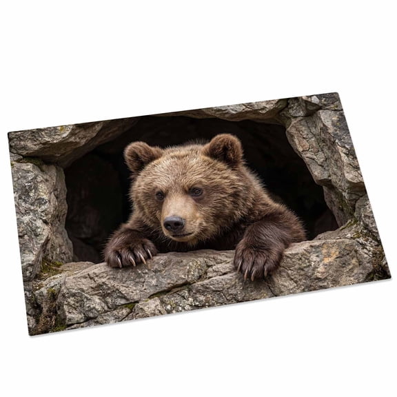 Bear Door Mat 16x24 Inch Country Rustic Natural Forest Rock Cave Wild Animal Entryway Rug with Non-Slip Rubber, Front Door Mat Indoor Floor Mats for Living Room Bathroom Bedroom Home Office