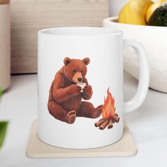 Bear Drinking Coffee Mug, Woodland Animal Lovers Coffee , Hipster Animal Coffee Mug, Grizzly Bear Lovers Gift.