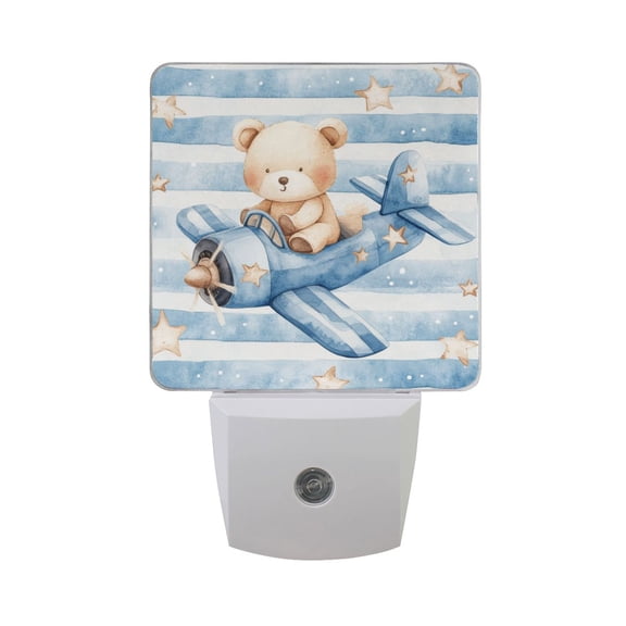 Bear Drives Planes Stars LED Night Light with Smart Sensor Plug Into Wall Dusk to Dawn 2 packs