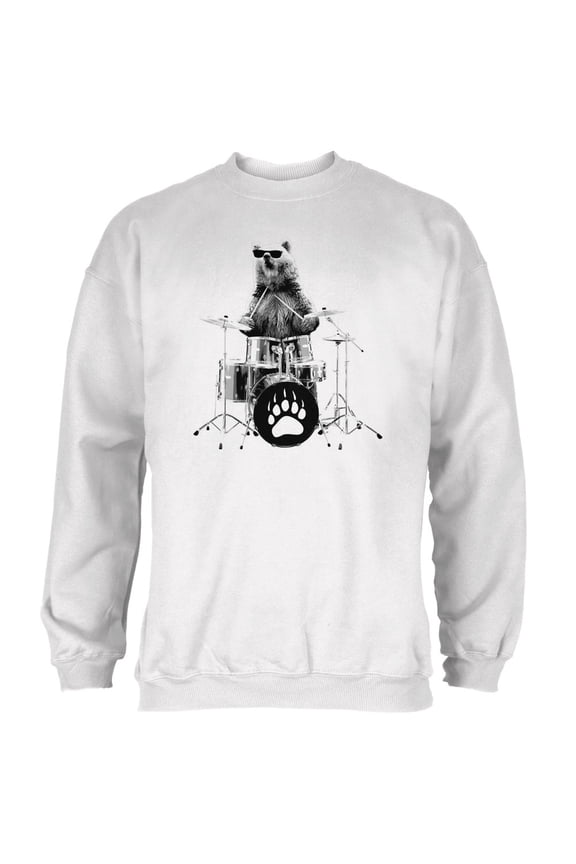 Bear Drummer White Adult Sweatshirt