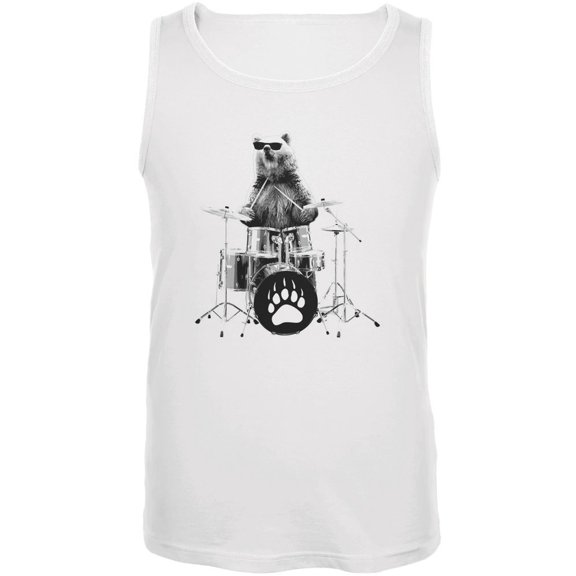 Bear Drummer White Adult Tank Top