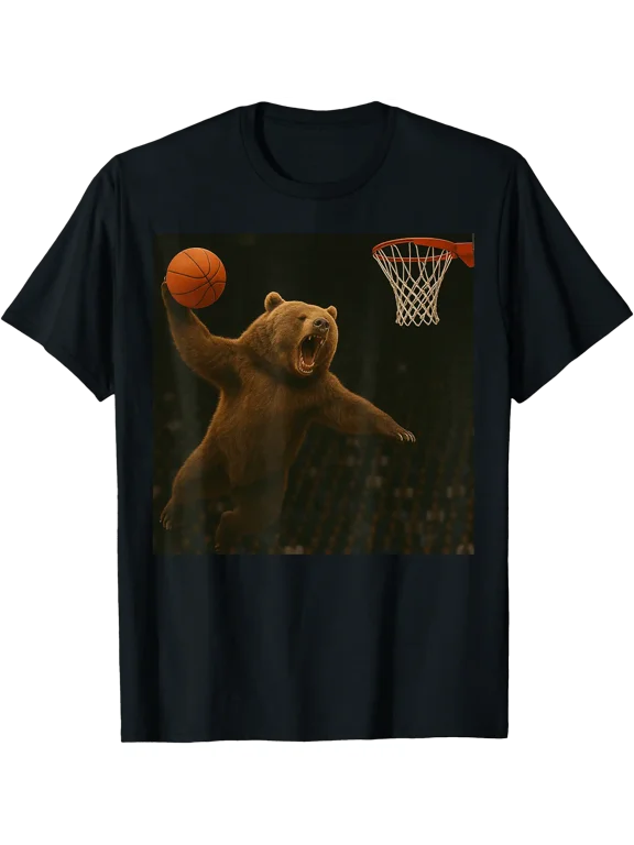 Bear Dunking Basketball Mid Air T-Shirt