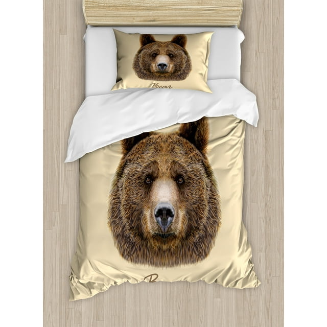 Bear Duvet Cover Set, Big Bear of North America and Eurasia Realistic