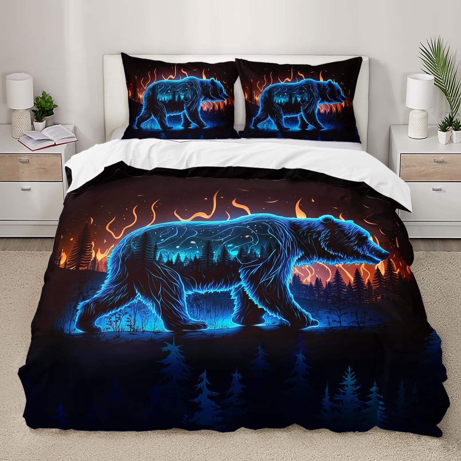 Bear Family Toddler Duvet Cover Set – 3D Wild Animals Print Bedding With 1 Pillowcase (42x58", No Comforter) - View #8