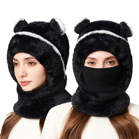 Bear Ear Beanie, 2027 Upgrade Winter Cozy 3-in-1 Fleece Warm Beanie Hat with Scarf and Mask for Adults, Soft Thermal Knit Cap for Cold Weather, Outdoor, Daily Wear(RL)