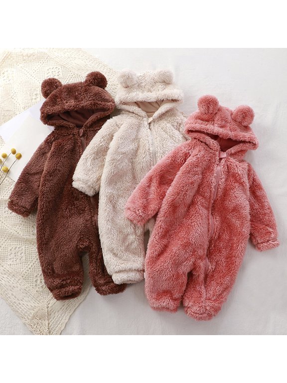 Bear Ear Footed Hooded Zipper Coverall Soft Cozy Sleeper Pajama for Newborn Infant Toddler Warm Daily Wear