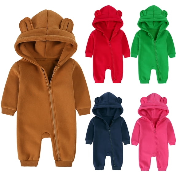 Cozy Rompers Bear Ear Hooded Loose Winter Coverall Long Sleeve Zipper Warm Romper ...
