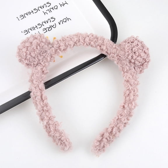 Bear Ears Headband for Women and Girls, Furry Animal Headbands Hair Accessories With Adjustable Movable Ear Pink