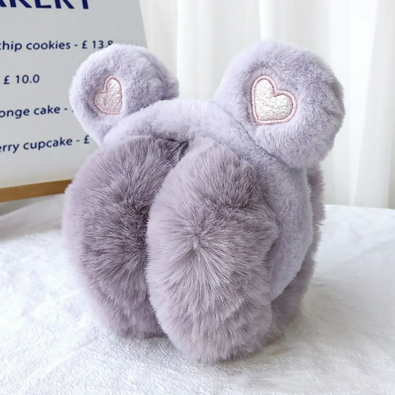 Bear Ears Winter Warm Earmuffs Plush Thick Soft Earmuffs Protect Ears Warm Earmuffs (Purple)
