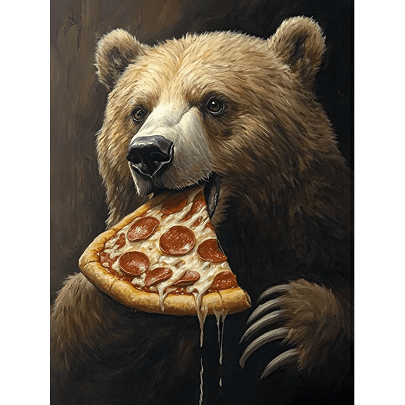 Bear Eating Pizza Decorative Painting/Canvas Art Suitable for Decorating Living Room Bedroom Kitchen Dining Room Office Bar Restaurant Hotel Cafe Study Room Apartment and Gallery.