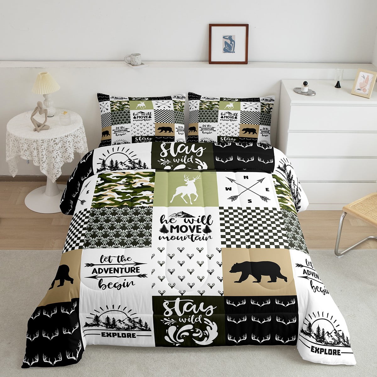 Bear Elk Comforter Set Twin Green Camouflage Bedding Set,Exotic Arrow