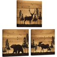 thumbnail image 1 of Bear Elk Moose Wall Pictures Forest Landscape Hunting Theme Woodland Animal Painting Framed Canvas Artwork Farmhouse Wall Decor 12"x12"x3 Panels, 1 of 6