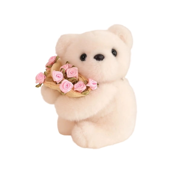 Bear Embracing Flower Rose Table Decor Plush Toy Keychain Plush Animal Plush Doll Bag Charm Cute Plushie Gift Home Decoration