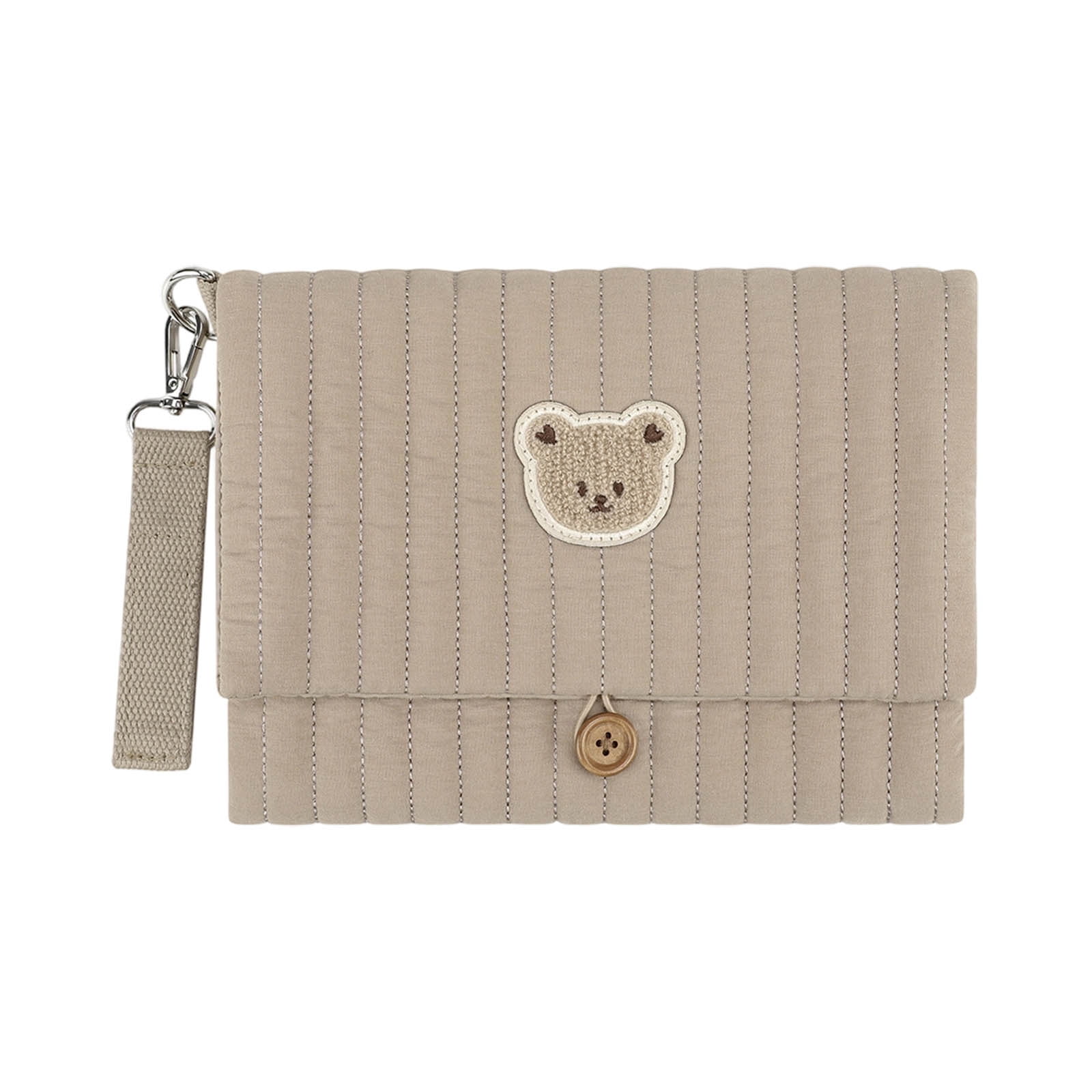Bear Embroidery Baby Organizer Bag 10.6 Inch Multifunction Diaper Clutch with Wipes Pocket Portable Stroller Attachment Storage Pouch for Travel Brown