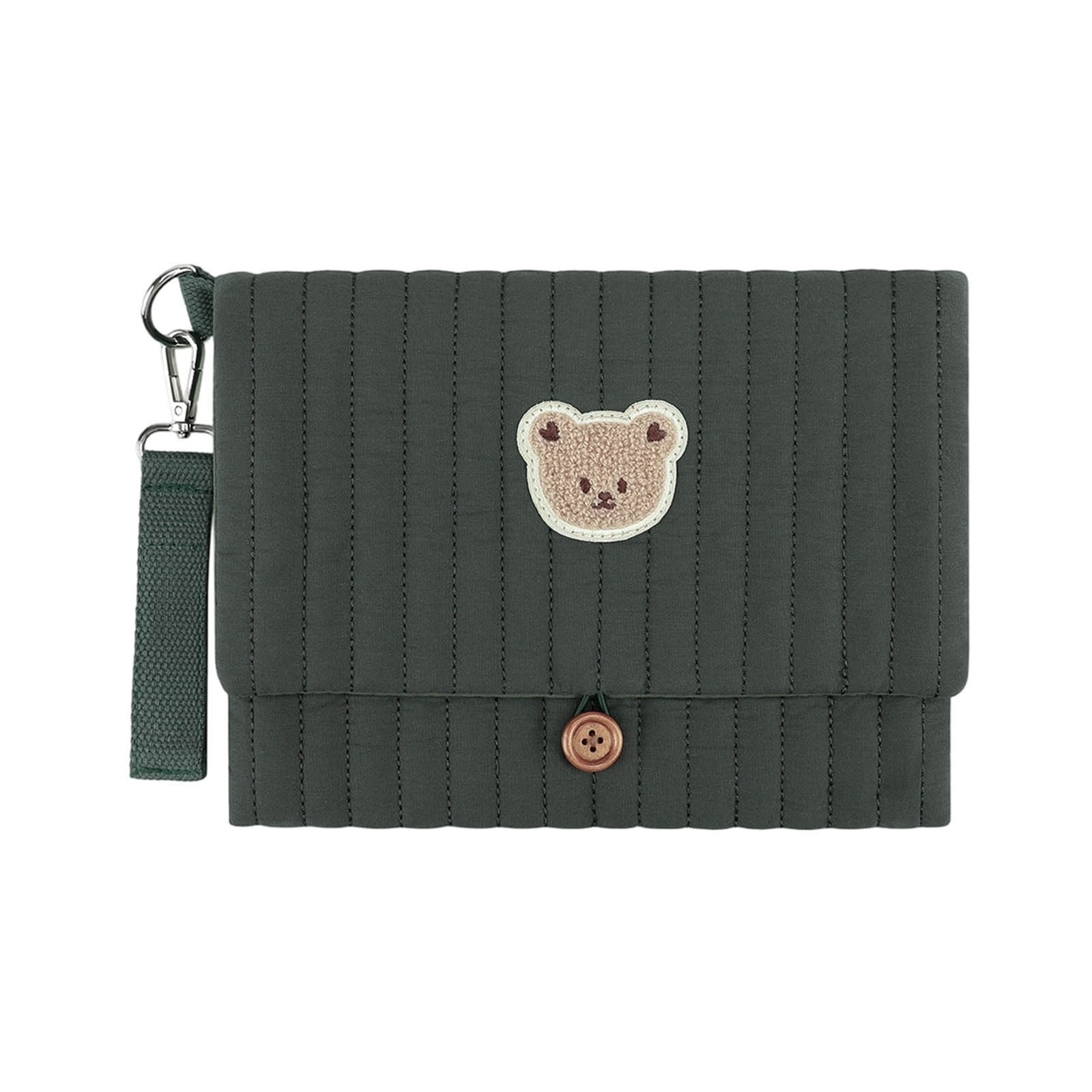 Bear Embroidery Baby Organizer Bag 10.6 Inch Multifunction Diaper Clutch with Wipes Pocket Portable Stroller Attachment Storage Pouch for Travel Green
