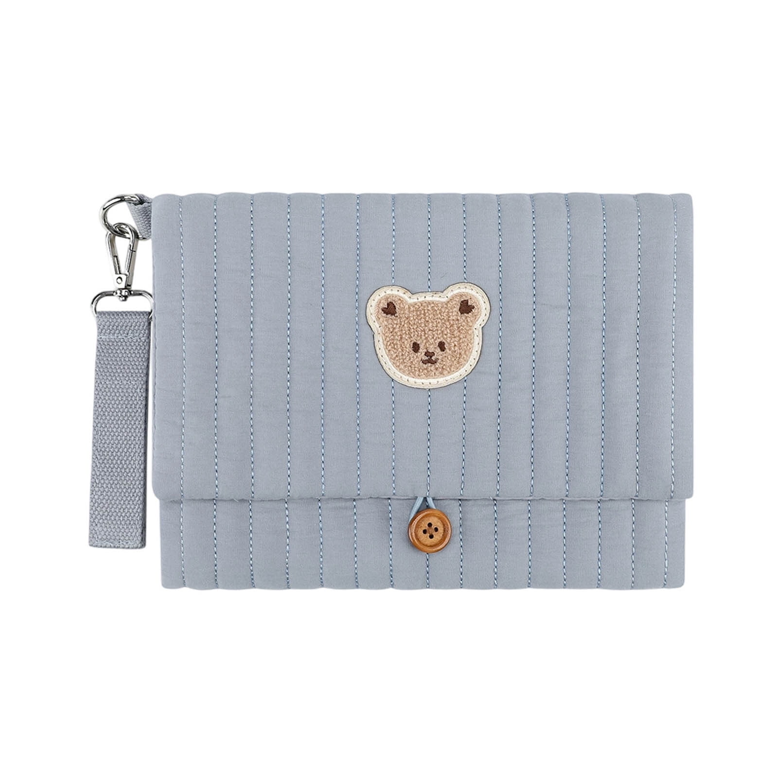 Bear Embroidery Baby Organizer Bag 10.6 Inch Multifunction Diaper Clutch with Wipes Pocket Portable Stroller Attachment Storage Pouch for Travel Blue