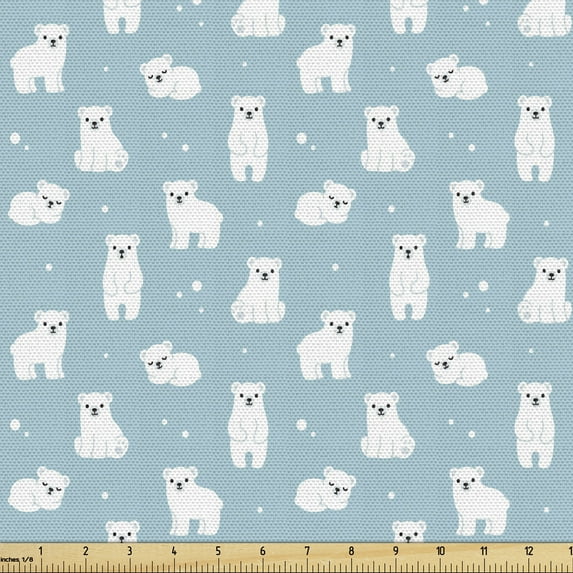 Ambesonne Polar Bear Fabric by the Yard Upholstery, Artic Animal Layout, 1 Yard, Pale Blue White Black