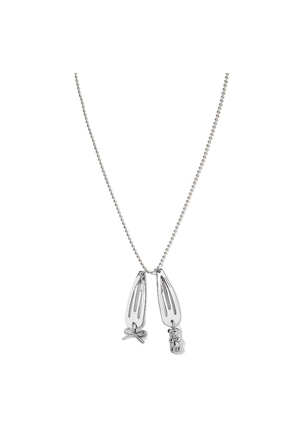Bear Face Pendant On Chain Necklace Multifunctional Hair Clip Alternative