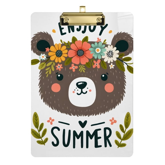 Bear Face in A Flower Crown Acrylic Clipboards 12 x 9 Inch A4 Size with Low Profile Clip Hanging Clipboard for Classroom School Office