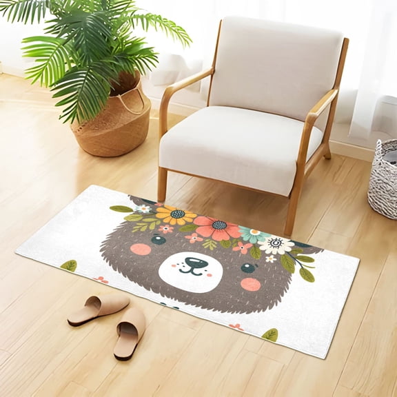 Bear Face in A Flower Crown Bathroom Rug Non Slip Bathroom Mats Entry Door Soft Carpets for Kitchen Bedroom Living Room 39x20 inch